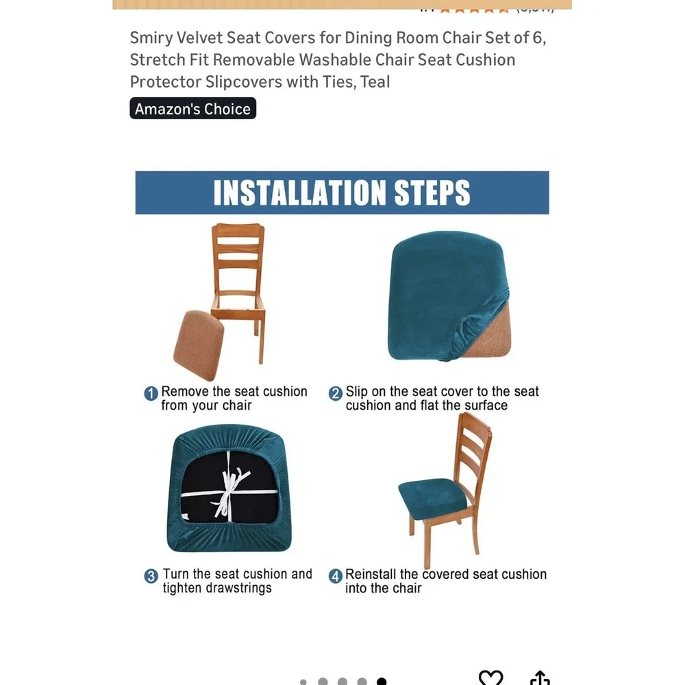 Velvet Seat Covers for Dining Room‎ Chair Set of 6 Stretch Fit Removable Washabl